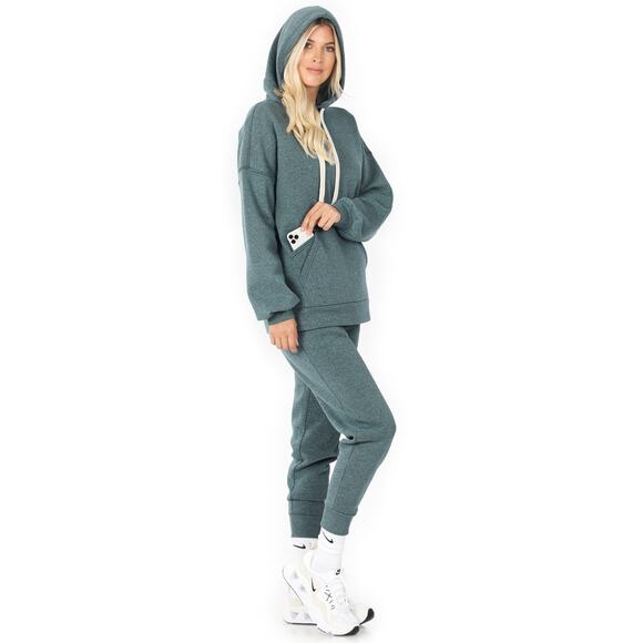 Melange Velboa hoodie & jogger Pants set (Hunter Green)- Medium - Picture 5 of 6